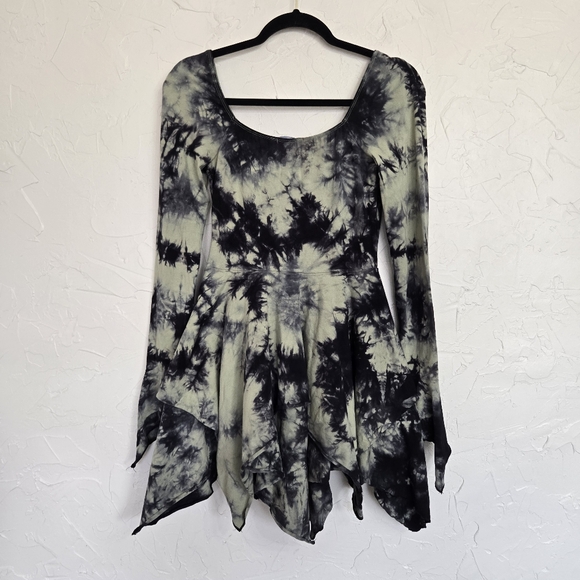 NWT Dolls Kill Current Mood Dyed Green Black Handkerchief Fairy Dress, S - Picture 6 of 9